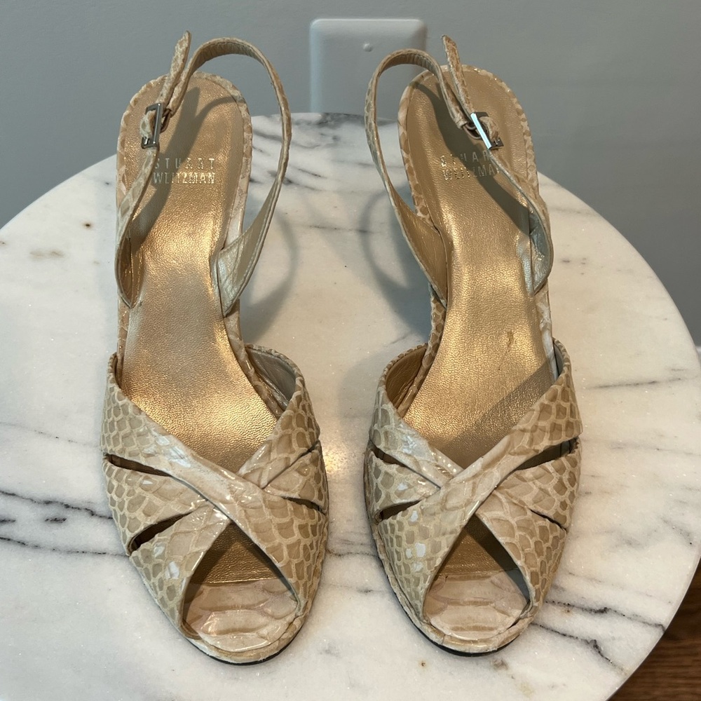 Stuart Weitzman Loretta Open-Toe Heels w/Box